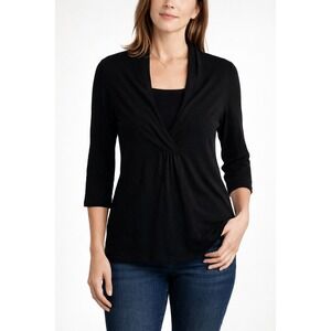 EILEEN FISHER Petite Black Cotton Cashmere VNeck Dolman Sleeve  Sweater PS